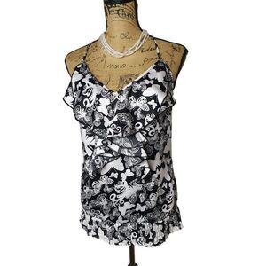 Women's Sleeveless Silk Black and White Ruffle Dressy Blouse S NWOT